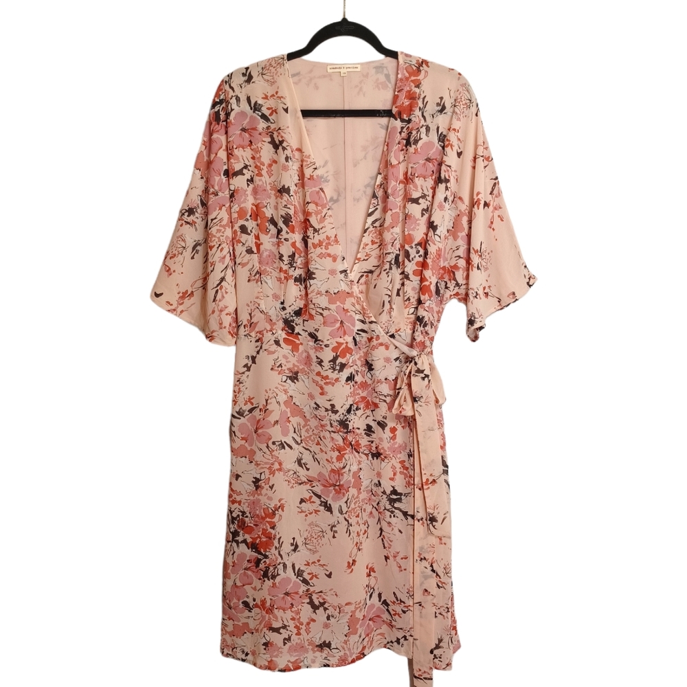 NEW STANDARDS & PRACTICES Pink Red Floral Print Short Sleeve Wrap Dress 1X